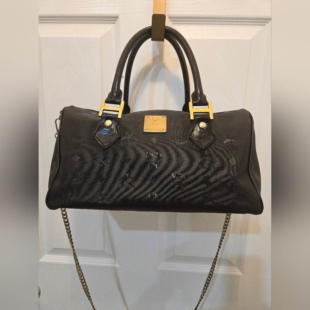 MCM BLACK NYLON BOSTON BAG-AUTHENTIC